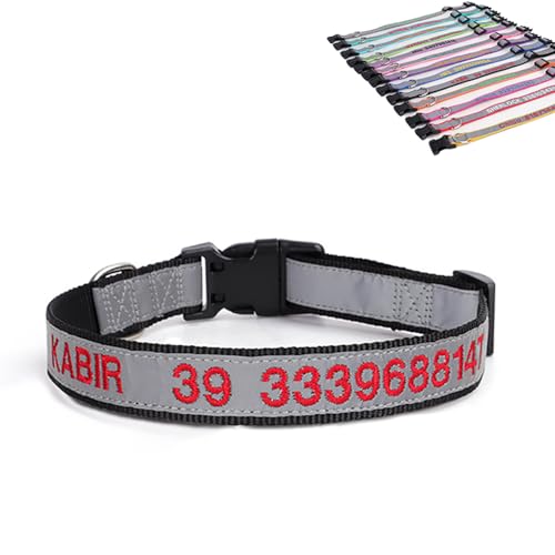 SEVSO Reflektierendes Hundehalsband, personalisierbar, personalisierbar, mit Haustiername und Telefonnummer, kann mit einem Zugseil verwendet werden (schwarz) von SEVSO