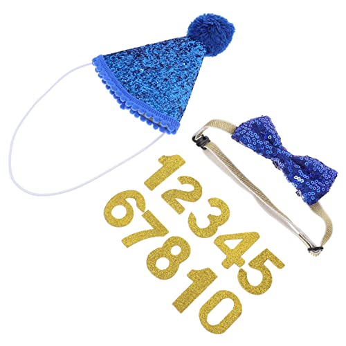 SEWOART 1 Satz Hut-Fliege-Set Haustier Haustier Fliege tiermütze hundefressnäpfe Hundebowties Haustier Bowknots Fliege mit Pailletten Baumwolle Polyester Blue von SEWOART