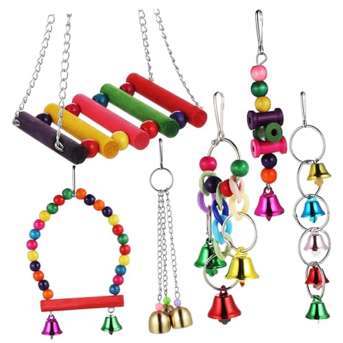 SEWOART Vogel Papagei Schaukel Spielzeug Set 6PCs Windspiel Vogelkäfig Schaukel Sitzstange für Sittich Käfig Zubehör SEWOART Vogel Papagei Schaukel Spielzeug Set 6PCs Windspiel Vogelkäfig Schaukel Sitzstange für Sittich Käfig Zubehör von SEWOART