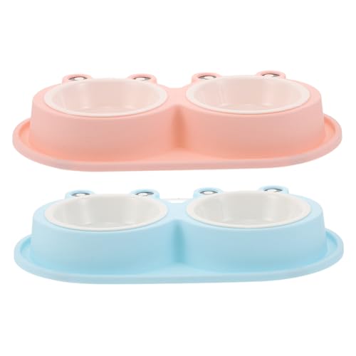 SEWOART 2 Sätze Anti-ameisen Katzenfutternäpfe mit Froschform rutschfeste Erhöhte Doppelnapf-Set für Futter und Wasser Leicht zu Reinigen für Katzen Welpen Outdoor und Indoor Nutzung von SEWOART