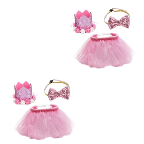 SEWOART 2 Sätze Pet Mesh-Kleid Schleifen für Tutu-Kleid für Hunde hundeverband hundefressnäpfe Dekorationsset für Hundegeburtstage Haustier-Geburtstagshut Gittergewebe Rosa von SEWOART