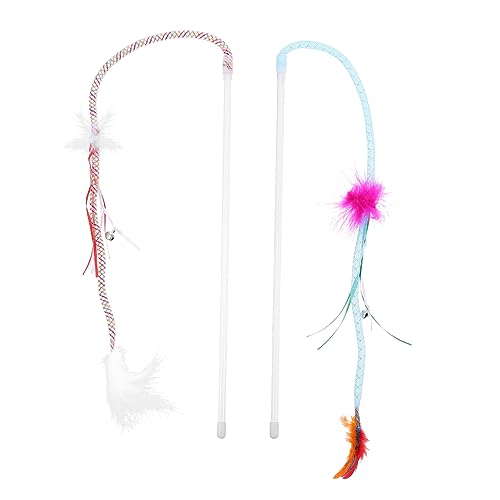SEWOART 2 Stück Glocken Teaser Stick Feder Katzenspielzeug Kätzchen Teaser Haustier Katzen Teaser Katzen Teaser Interaktives Katzenspielzeug Haustier Zubehör Interessantes von SEWOART