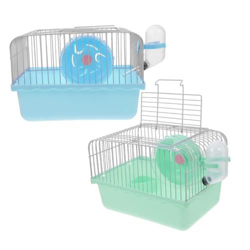 SEWOART 2 Stück Hamsterkäfig Tragetasche mit Laufrad und Trinkflasche Leichter Kleintierkäfig für Transport und Offene Bauweise für Verbesserte Sichtbarkeit und Einfache Interaktion von SEWOART