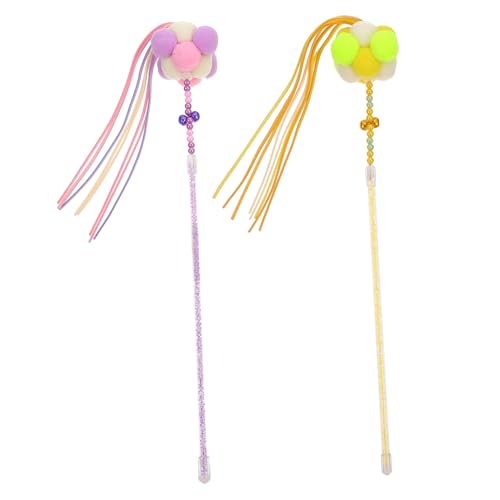 SEWOART 2 Stück Katze Stick Katze Kätzchen Katzenrad doppelt interaktives katzenspielzeug Interactive cat Toy Haustiergeschenk interaktives Zauberstabspielzeug Plastik Yellow von SEWOART