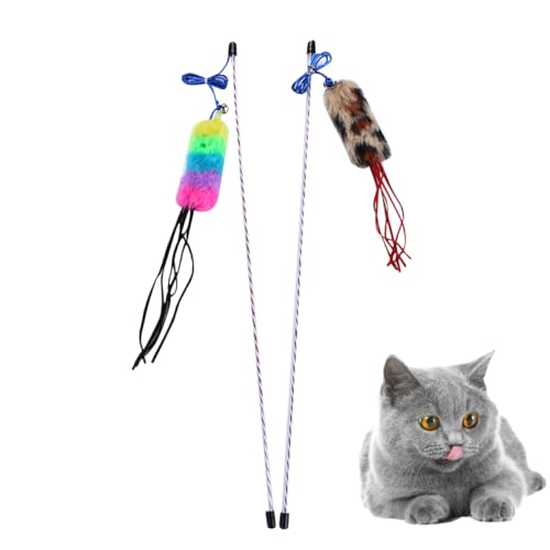 SEWOART 2 Stück Lustige Katzenspielzeugstäbe Angelspielzeug Teaser Interaktives Katzenspielzeug Teaser Zauberstab Katzenspielzeug Interaktives Kätzchenspielzeug Kätzchen von SEWOART