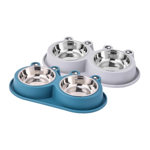 SEWOART 2 Stück Spillproof Edelstahl Napf mit Anti ameisen Basis Rutschfestem Futter Wassernapf für Kleine Hunde Katzen und Kaninchen Erhöhte Fressnäpfe in Blau von SEWOART