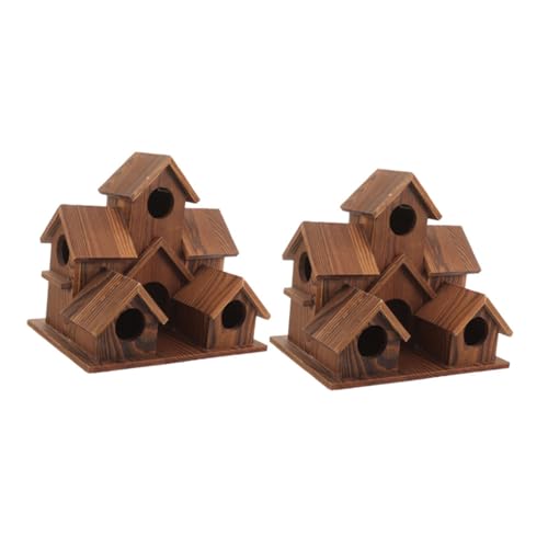 SEWOART 2 Stück Teiliges Rustikales Vogelhaus aus Holz mit Futterstelle Wetterfestes Garten-nistkasten Cottage-Stil Dekoratives Wildvogelhaus für Außenbereich und Garten von SEWOART