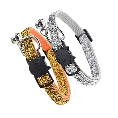 SEWOART 2 Stück Verstellbares Haustierglockenhalsband Leichtes Katzenhalsband Mit Sicherheitsclip Geeignet Für Kleine Katzen Und Kätzchen Silber Dunkelgelb von SEWOART