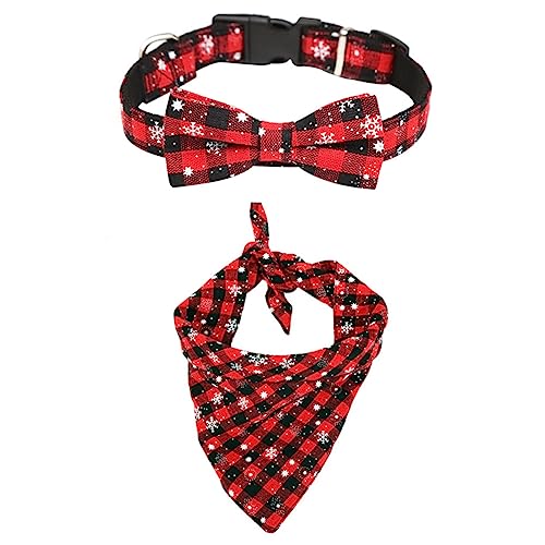 SEWOART 2St Haustier-Weihnachtsset Weihnachtshunde-Lätzchen Weihnachten Haustier Bogen Gürtel Halsketten Halskette mit Schneeflockenmuster Dreieckstuch für Haustiere Schal von SEWOART