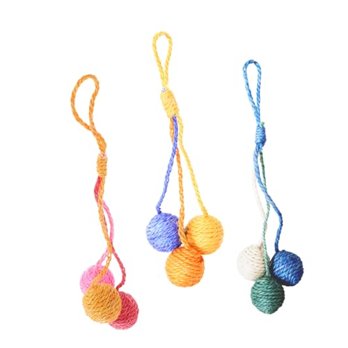SEWOART 3 STÜCKE Kratzbälle für Katzen aus Robustem Sisal Bunte Hängende Spielbälle Aktivität und Spielspaß Interaktives Katzenspielzeug für Indoor Katzen und Kätzchen von SEWOART