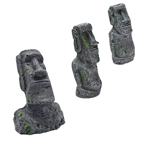 SEWOART 3 Stück Teiliges Moai Statue für Aquarien Harzdekoration für Fischbecken und Terrarien für Fische Schnecken und Reptilien von SEWOART