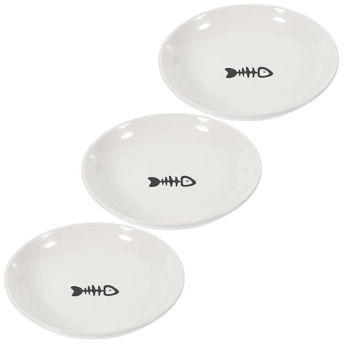 SEWOART Gesunde Ernährung Für Katzen 3-teiliges Katzennapf-Set Aus Keramik Breites Flaches Design Runde Form Und Schwarzer Silikonboden von SEWOART