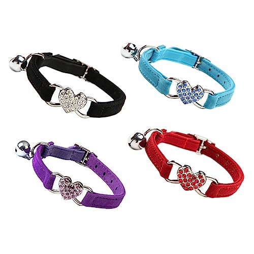SEWOART 4 Stück Liebe Katzenkragen Schild Name Strasskatze verstellbar Strasssteine Katzen Kleidung Katzen Klamotten Haustierhalsbänder mit Glocke Glockenhalsband für Haustiere Polyester von SEWOART