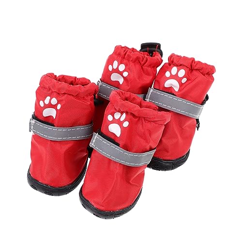 SEWOART 4 Stück Regenstiefel Für Haustiere Hundeschuhe Haustierschuhe Schutz Hundestiefel Aus Schlamm Haustierzubehör Katzenschuhe Wasserdichter Hund Winter Polyester Rot von SEWOART