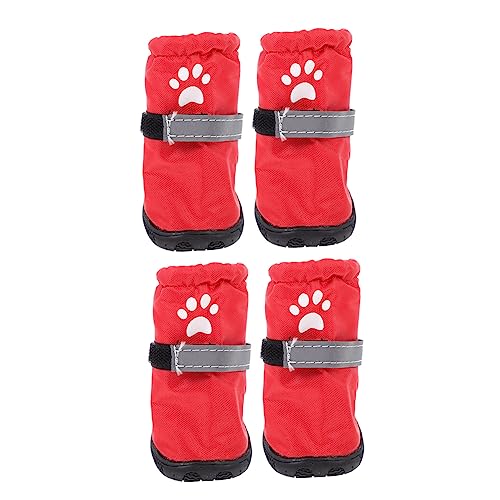 SEWOART 4 Stück Regenstiefel Für Haustiere Wasserschutz Für Schuhe Anti-rutsch-hundestiefel Regenhundeschuhe Hundeschuhe Winter Katze Polyester Rot Bichon Frise Hundepfote von SEWOART