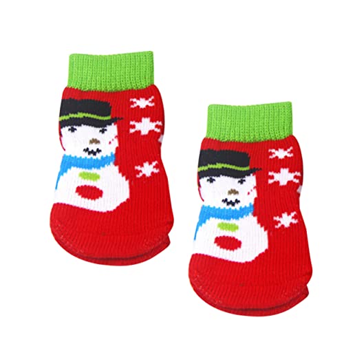 SEWOART Hundesocken 4 Stück Socken für Katzen Hundepfotenschutz Socken für Hunde sockenschuhe Cartoon-Hundesocken Haustiersocken Karikatur Baumwollsocken Haustier socken rot Welpensocken von SEWOART