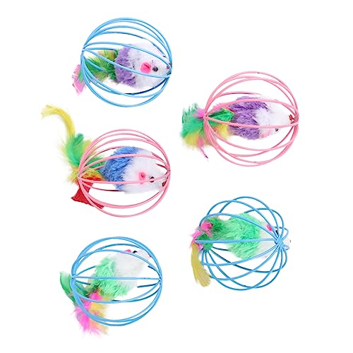 SEWOART 5 Stück Katzenspielzeug Katzenfutter automatisch Katze Plüschtier Mäuse für Katzen Interactive cat Toy eingesperrte Mauskugeln Katze spielt Bälle künstlicher Plüsch von SEWOART