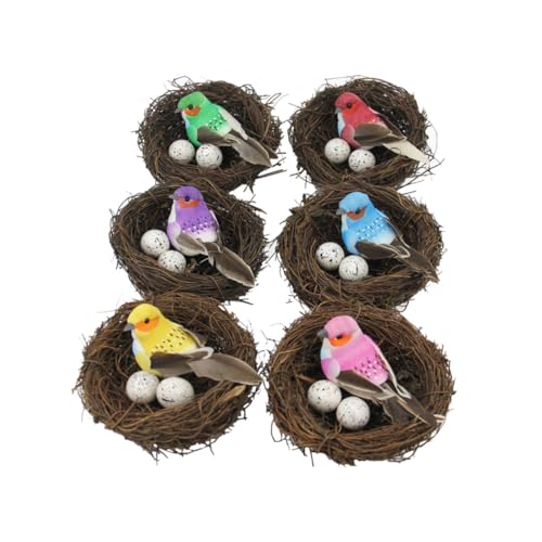 SEWOART Vogelverzierung 6 Satz simuliertes Vogelnest Vogelnest-Set Rattan-Vogel Vogelnest mit künstlichen Vogeleiern Ornament weihnachtsdeko Layout-Dekor künstliche Vogelnestdekoration von SEWOART