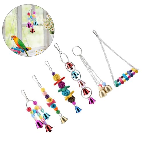 SEWOART 6 Stück Teiliges Set für Papageien Naturmaterial Kletterspielzeug und Beißspielzeug mit Glocke für Vogelkäfige Sorgt für Stundenlangen Spielspaß von SEWOART