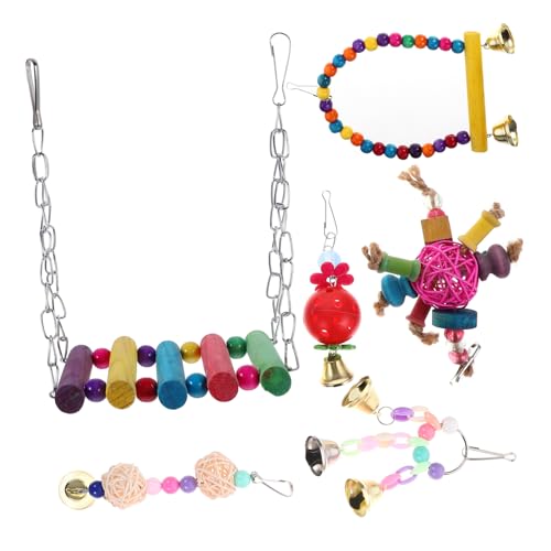 SEWOART Papageien-Schaukelleiter-Spielzeug-Set 6-teilig Vogel-Kauspielzeug Glocken Sittichkäfig-Spielzeug Vogelschaukel und Leiter für Papageien sichere Vogelständer aus Holz SEWOART Papageien-Schaukelleiter-Spielzeug-Set 6-teilig Vogel-Kauspielzeug Glocken Sittichkäfig-Spielzeug Vogelschaukel und Leiter für Papageien sichere Vogelständer aus Holz von SEWOART