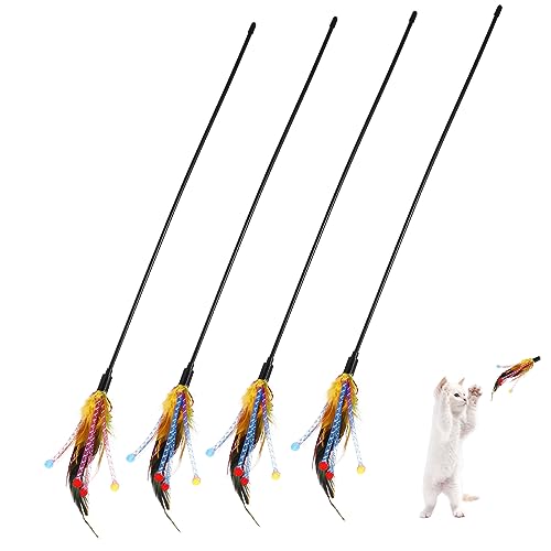 SEWOART 8stücke Katzenangel Mit Glocke Interaktives Katzenspielzeug Für Aktive Katzen Federn Und Bunte Stoffstreifen Fördert Spiel Und Gesundheit Zufällige Farben von SEWOART