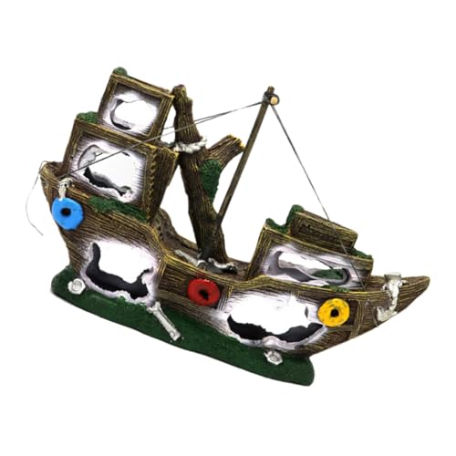 SEWOART Aquarienschiff Aquarium-Segelboot-Ornament Schiffswrack Aquarium zerstörte Bootslandschaft Tank Piratenschiff Dekoration Kunstharz Dekoration Aquarienverzierung Seerover-Schmuck von SEWOART