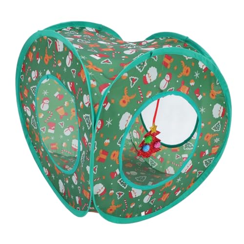 SEWOART Faltbarer Katzen Spieltunnel für Drinnen Gerader Durchgang Interaktives Katzenrohr mit Weihnachtsdesign Geeignet für Katzen Kaninchen und Kleine Haustiere Festliche Geschenkidee von SEWOART