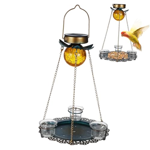 SEWOART Stabiler Solarbetriebener Vogelfutterspender Aus Metall Mit Beleuchtetem Tablett Einfach Zu Installierender Vogelfutterspender Als Gartendekoration von SEWOART