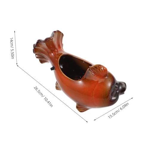 SEWOART Keramik Koi Fisch Statue Gartenteich Wasserspeier mit Integrierter Filterfunktion Japanisches Design für Außenbereich Terrasse Dekor Natürliche Wasserkreislauf Skulptur ohne Pumpe von SEWOART