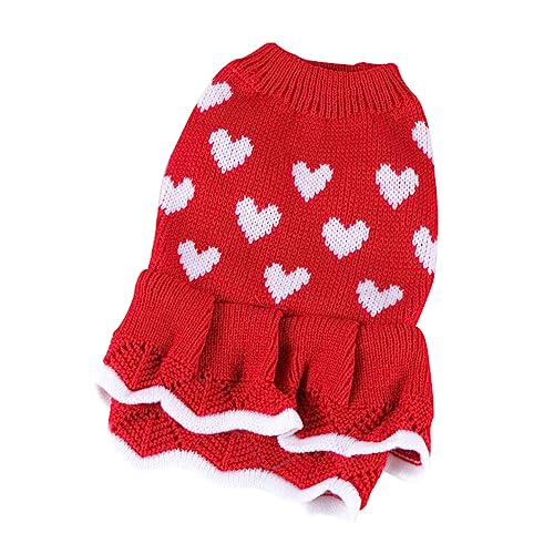 SEWOART Kleine Hundekleidung, warme Strickware, Hunde-Pyjama, mittelgroße Outfits für kleine Hunde, Rock, Mädchen, Outfit, kleiner Hundepullover, Haustierbedarf, Weihnachten, Rot von SEWOART