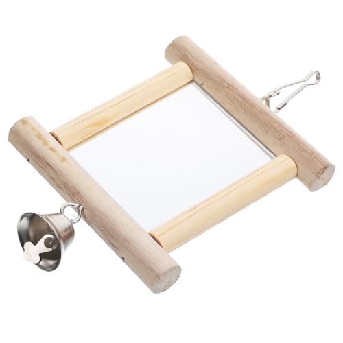SEWOART Papagei Spiegelspielzeug Sittichspiegel Für Käfig Hängender Spiegel Papageienspiegel Vogel Papagei Spiegel Dekoration Haustier Papageienspielzeug Salakeet Toys Bell Drinnen Hölzern von SEWOART