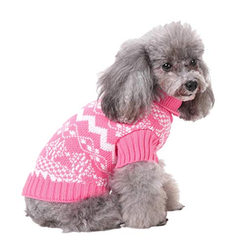 SEWOART Hundepullover Hunde Pullover mit hohem Kragen Weihnachtskostüm für Haustiere gestrickter Pullover Hundekleidung Halloween Wintermantel Rosa von SEWOART