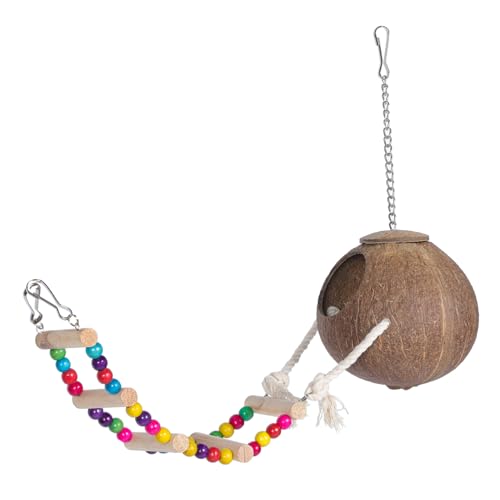 SEWOART Vogel-Kokosnuss-Nest Mit Leiter Haustierversteck Für Papageien Und Kleintiere Dekoratives Und Spielzeug Für Hamster Und Squirrel-habitats von SEWOART