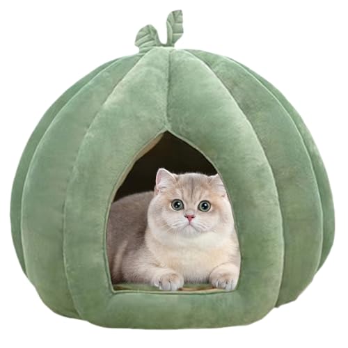 Flanell-Kürbis-Katzenbett – geschlossene Winter-warme Höhle für Indoor-Katzen mit gemütlichem Fleecefutter (S) von SEYIMTU