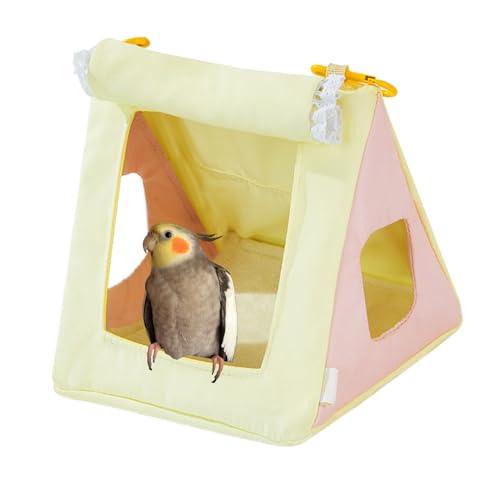SEYIMTU Four Seasons Papageiennest – Allwetter-Vogelbett zum Aufhängen mit wasserdichtem Stoff, belüftetes Versteck für Sittiche/Sittiche, Käfigmontage, platzsparendes Design (Gelb, Regular) von SEYIMTU
