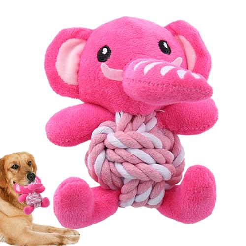 SEYIMTU Quietschendes Plüsch-Hundespielzeug in Tierform, unzerstörbares Kauknochen, robustes Design, gummiberuhigender Baumwollseilball für aggressive Welpen bis ältere Hunde (Baby-Elefant) von SEYIMTU