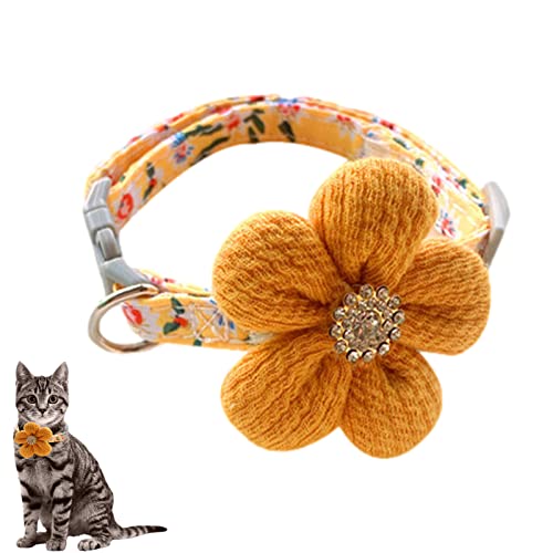 Verstellbares Katzenhalsband mit glitzernden Strasssteinen, weiches Baumwollblumen-Design, 22–28 cm Halsumfang, passend für die meisten Katzen, leicht und sicher für Partys, Urlaub (Gelb) von SEYIMTU