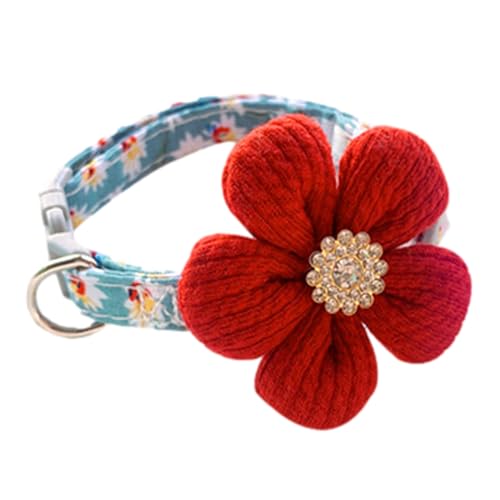 Verstellbares Katzenhalsband mit glitzernden Strasssteinen, weiches Baumwollblumen-Design, 22–28 cm Halsumfang, passend für die meisten Katzen, leicht und sicher für Partys, Urlaub (rot) von SEYIMTU