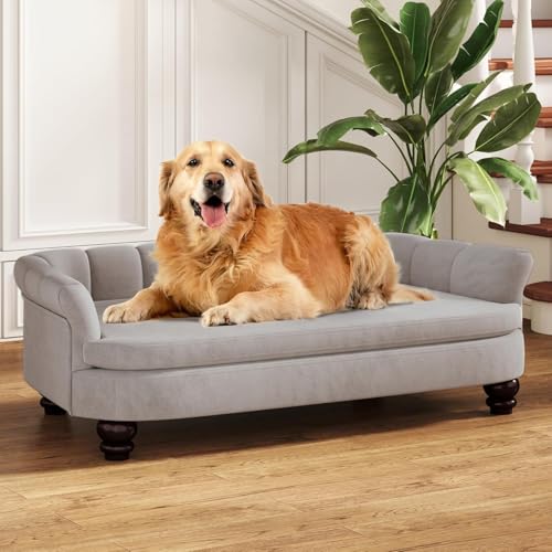 SEYNAR Hundesofa, bequemes Haustiersofa für große und mittelgroße Hunde, weiches Samtkissen, langlebige Hundemöbel für Wohnzimmer, waschbares Hundebett für Couch (Grau) von SEYNAR