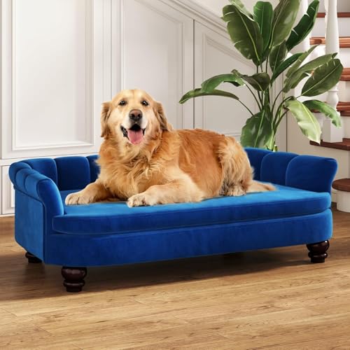 SEYNAR Hundesofa, bequemes Haustiersofa für große und mittelgroße Hunde, weiches Samtkissen, langlebige Hundemöbel für Wohnzimmer, waschbares Hundebett für Couch (Navy) von SEYNAR