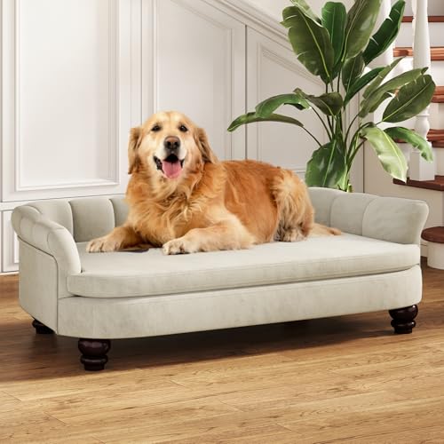 SEYNAR Hundesofa, bequemes Haustiersofa für große und mittelgroße Hunde, weiches Samtkissen, langlebige Hundemöbel für Wohnzimmer, waschbares Hundebett für Couch (beigefarben) von SEYNAR