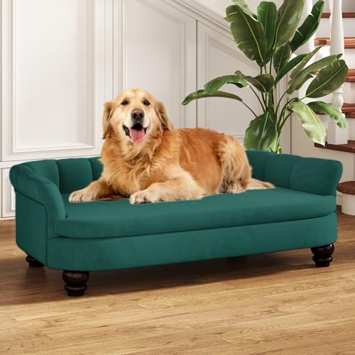 SEYNAR Hundesofa, bequemes Haustiersofa für große und mittelgroße Hunde, weiches Samtkissen, langlebige Hundemöbel für Wohnzimmer, waschbares Hundebett für Couch (grün) von SEYNAR