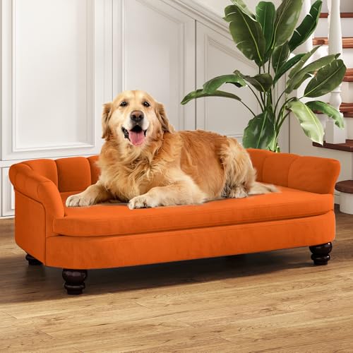 SEYNAR Hundesofa, bequemes Haustiersofa für große und mittelgroße Hunde, weiches Samtkissen, langlebige Hundemöbel für Wohnzimmer, waschbares Hundebett für Couch (orange) von SEYNAR