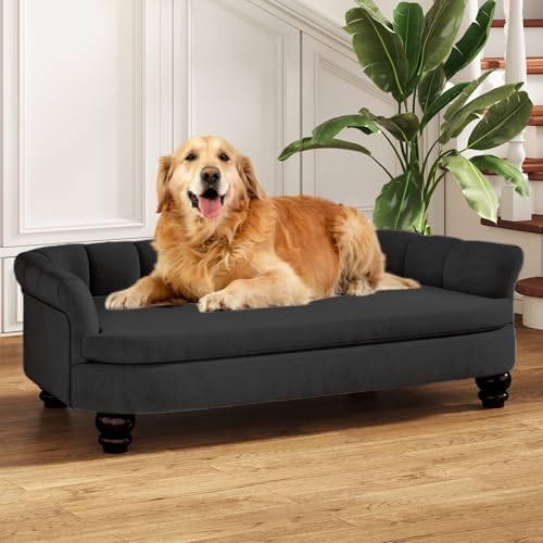 SEYNAR Hundesofa, bequemes Haustiersofa für große und mittelgroße Hunde, weiches Samtkissen, langlebige Hundemöbel für Wohnzimmer, waschbares Hundebett für Couch (schwarz) von SEYNAR