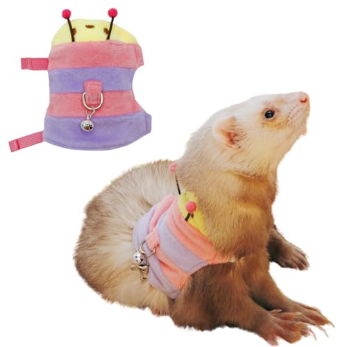 Frettchengeschirr und Leine, Set aus weichem Fleece, Weste mit sicherer Glocke, Halloween-Outfit, verstellbares Traktionsseil, Outdoor-Spaziergänge, Trainingsleine für Frettchen, Ratten, Bartdrachen von SEZDEKI