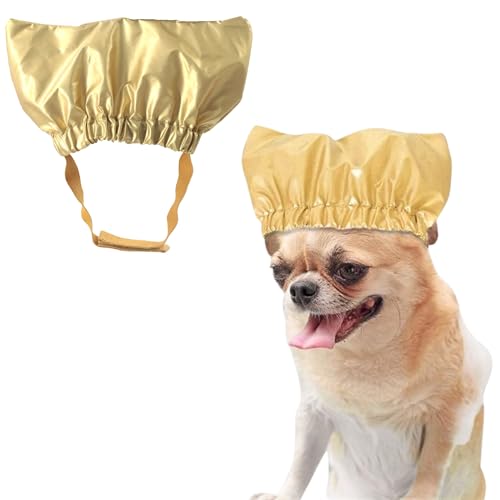 Haustier-Duschhaube, wasserdicht, wiederverwendbar, mit verstellbarem Riemen, für Katzen und Hunde, Badehut zum Ohrenschutz, elastische Kopfbedeckung für Katzen, Hunde, Kätzchen, Welpen, Gold, Größe S von SEZDEKI