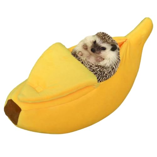 Kleintier-Bananenbett für Igel – warmes, gemütliches Höhlenversteck für Igel, Hamster, Ratten, Chinchilla, Meerschweinchen, Frettchen, Chinchilla, Käfigzubehör, Haustierzubehör (klein, gelb) von SEZDEKI