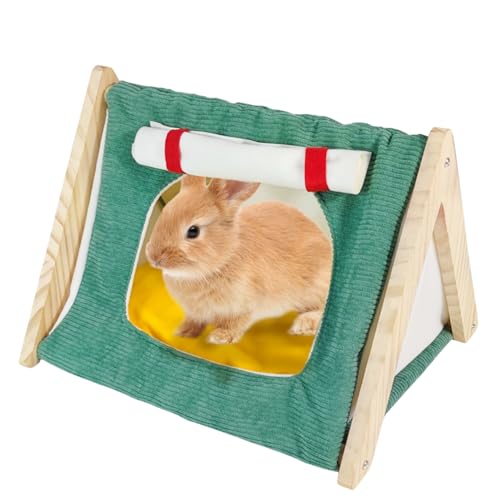 SEZDEKI Kaninchenzelt Holz Meerschweinchen Versteck Groß mit Vorhang & Kissen Einfach zu Montieren Kleintierhaus Käfig Zubehör für Haustier Hase, Frettchen, Ratte, Chinchilla, Eichhörnchen (Grün, Groß SEZDEKI Kaninchenzelt Holz Meerschweinchen Versteck Groß mit Vorhang & Kissen Einfach zu Montieren Kleintierhaus Käfig Zubehör für Haustier Hase, Frettchen, Ratte, Chinchilla, Eichhörnchen (Grün, Groß von SEZDEKI