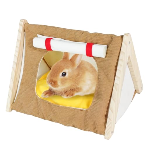 SEZDEKI Kaninchenzelt Holz Meerschweinchen Versteck Groß mit Vorhang & Kissen Einfach zu Montieren Kleintierhaus Käfig Zubehör für Haustier Hase, Frettchen, Ratte, Chinchilla, Eichhörnchen (Braun SEZDEKI Kaninchenzelt Holz Meerschweinchen Versteck Groß mit Vorhang & Kissen Einfach zu Montieren Kleintierhaus Käfig Zubehör für Haustier Hase, Frettchen, Ratte, Chinchilla, Eichhörnchen (Braun von SEZDEKI