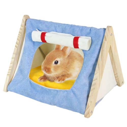 SEZDEKI Kaninchenzelt Holz Meerschweinchen Versteck Groß mit Vorhang & Kissen Einfach zu Montieren Kleintierhaus Käfig Zubehör für Haustier Hase, Frettchen, Ratte, Chinchilla, Eichhörnchen (Blau, Groß SEZDEKI Kaninchenzelt Holz Meerschweinchen Versteck Groß mit Vorhang & Kissen Einfach zu Montieren Kleintierhaus Käfig Zubehör für Haustier Hase, Frettchen, Ratte, Chinchilla, Eichhörnchen (Blau, Groß von SEZDEKI